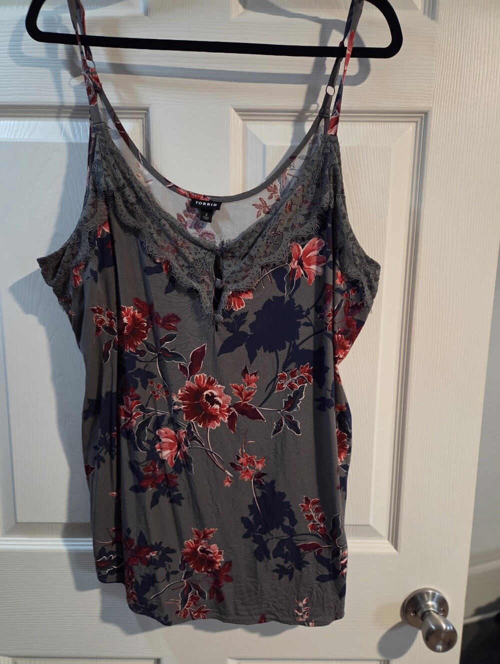 Torrid Gray Floral Lace-Trim Cami